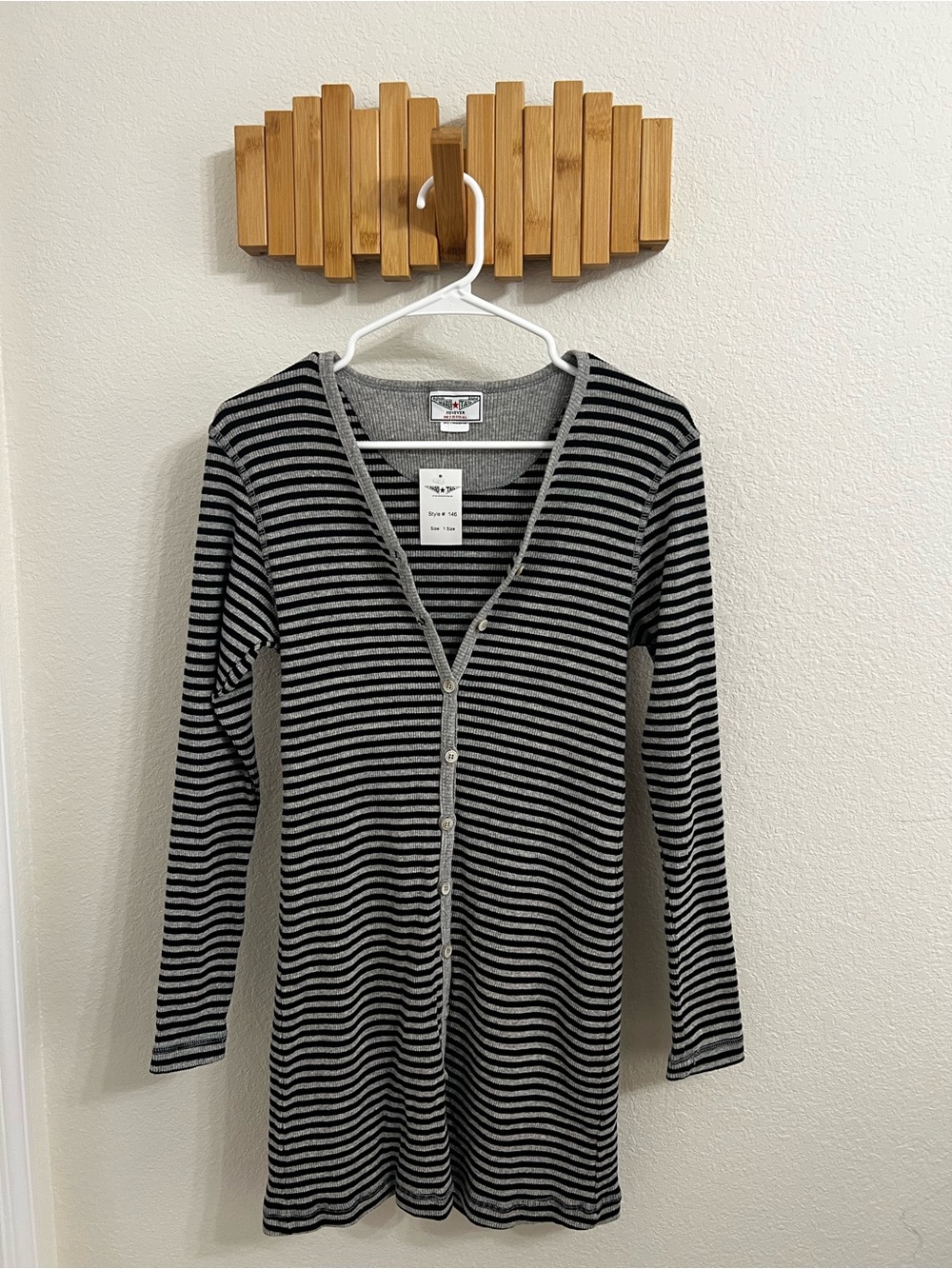 Hard Tail Black and Gray Striped V-Neck Dress